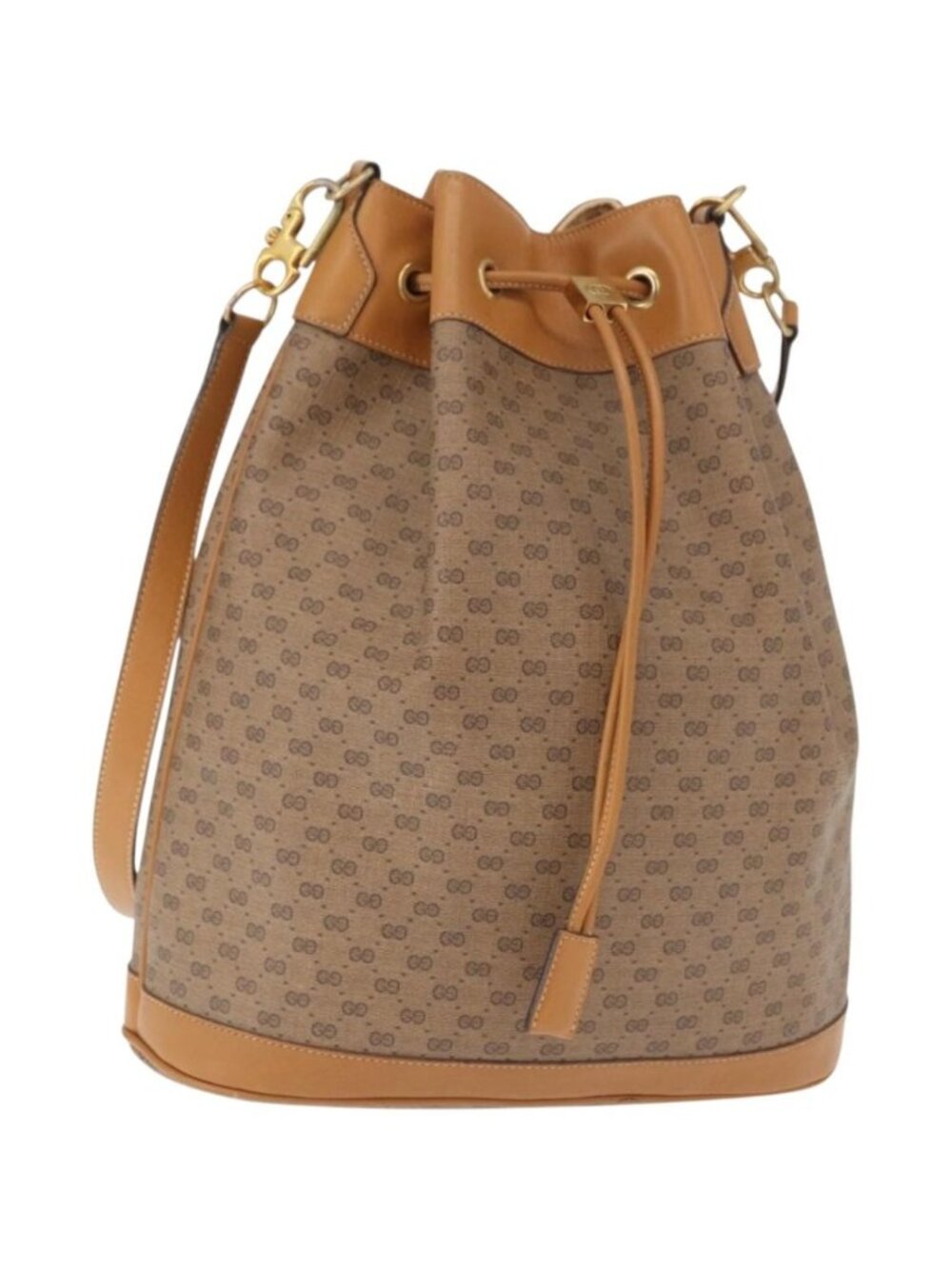 GUCCI Micro GG Supreme Shoulder Bag PVC Beige Gold